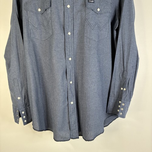 Wrangler Men's Shirt 2XT XX Tall Blue Pearl Snap Western Cowboy Work Selvage Hem - Picture 7 of 17