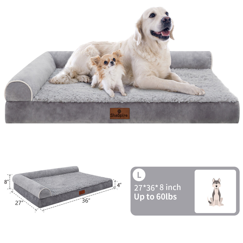 Bolster Dog Bed Memory Foam Orthopedic L-Shape Dog beds Cozy Plush Dog Sofa