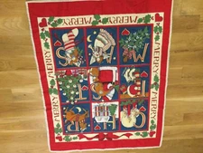 Merry Merry quilted table cover throw 34x42 toys Christmas tree bears reindeer