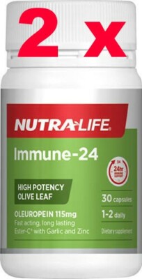 2x NutraLife Immune - 24 Olive Leaf + Ester C + Garlic + Zinc 30 caps made in NZ