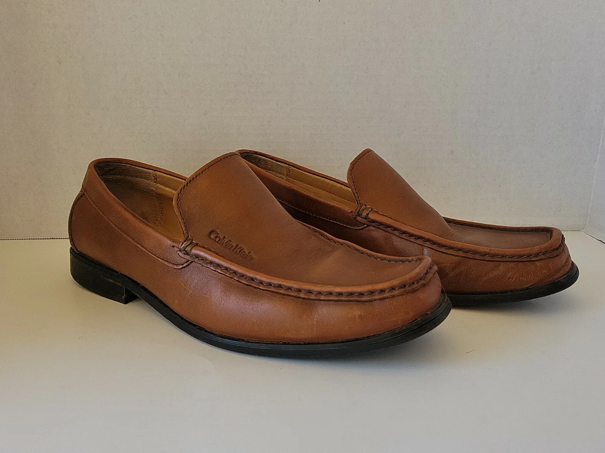 Calvin Klein Michael Brown Leather Driving Loafer Moc Toe Slip On Shoe Men\'s 12M Calvin Klein Loafer Leather Upper Casual Shoes for Men | eBay main image 2