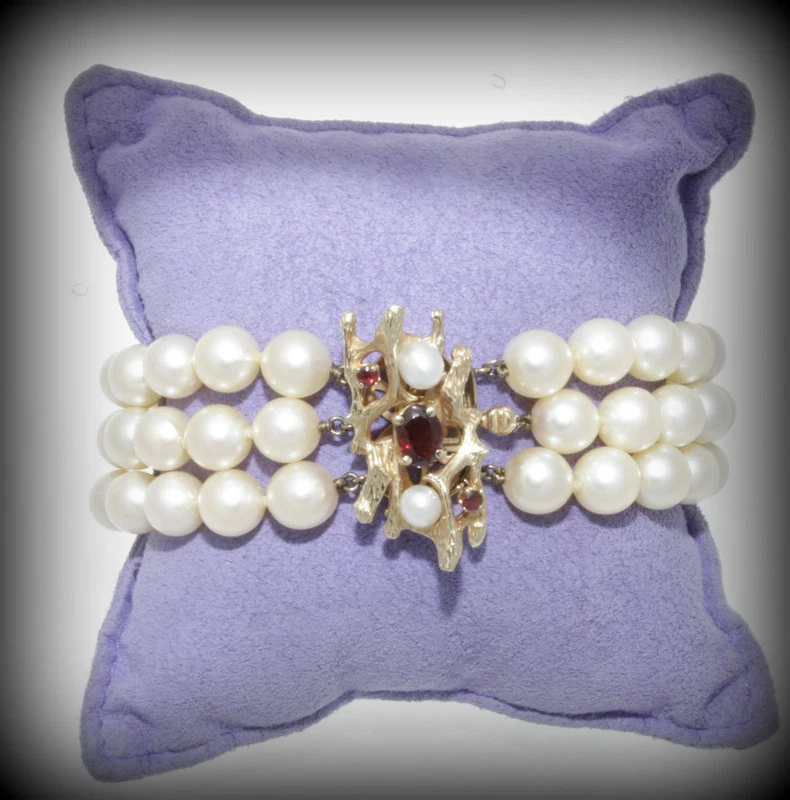 PULSERA VINTAGE ORO AMARILLO 14K, GRANATE Y PERLAS 43,8 GRAMOS  Foto 2 de 4