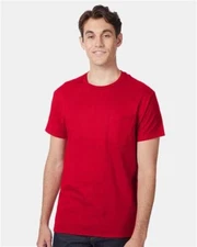 Hanes 5590 Mens Short Sleeve Authentic 100% Cotton Crew Neck T-Shirt With Pocket