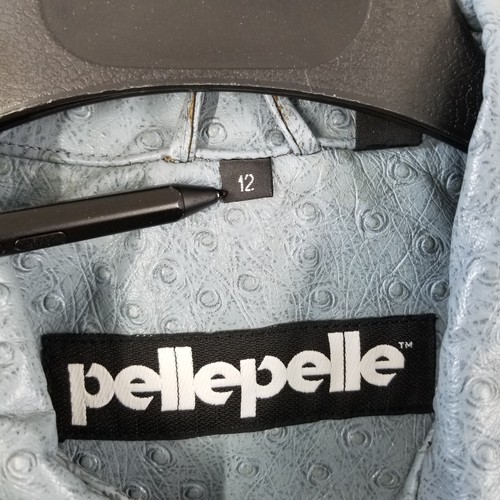 Giacca Pelle Pelle Vintage Donna 12 Blu Pelle Zip Moto Cucito Accento Biker - Foto 5 di 11