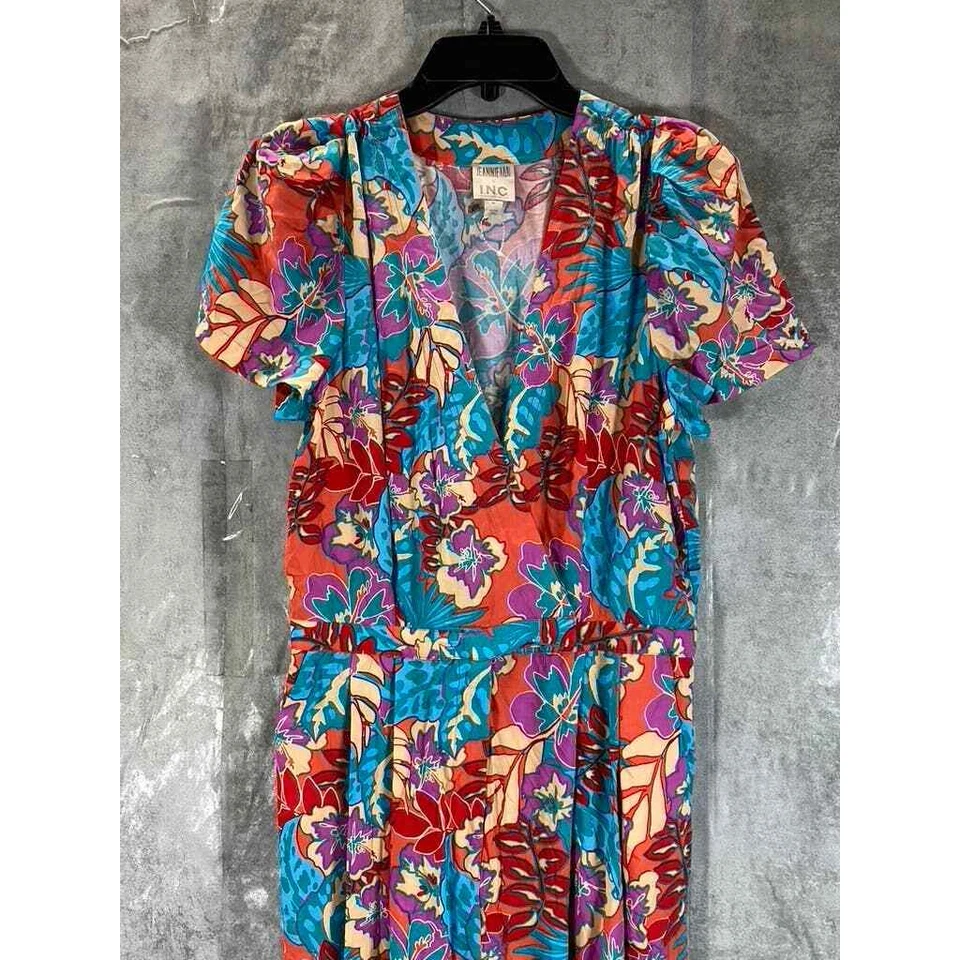 INC X Jeannie Mai Women's Multicolor Printed V-Neck Puff-Sleeve Jumpsuit SZ M — 第 4/4 张图片