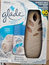 Glade Automatic Spray Starter Unit  Clean Linen Refill 6.2 oz + 2 AA Batteries 
