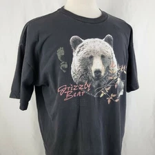 AND1 Grizzly Bear Vintage T-Shirt XXL Black Crew Cotton Wildlife Nature 90's USA