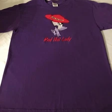 FOTL Red Hat Society Purple T Shirt Top With Red Hat Lady Embroidered Size Large