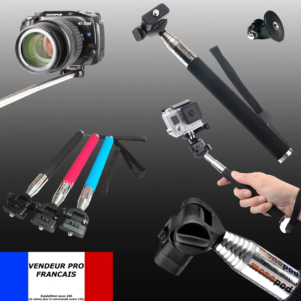Perche Gopro Télescopique 22/110cm Monopode Adaptateur Vis pour Hero HD 1 2 3 4