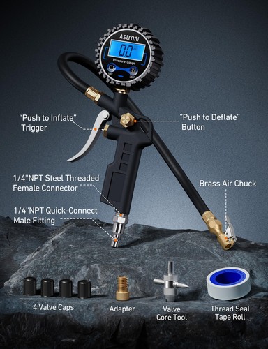 Digital Tire Pressure Gauge with Inflator 250 PSI Air Chuck & Compressor Acce... - Picture 2 of 8