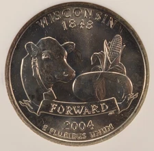 2004-D 25c Wisconsin Quarter Low Leaf Die Variety NGC MS66