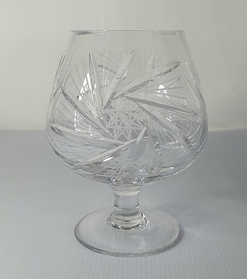 Vintage übergroße Pinwheel geschliffene Kristallvase Brandy Glasform Blumenschale 7,5''