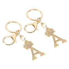 Initial Letter Keychain, 2 Pcs Letter A Crown Design Charm, Gold Tone