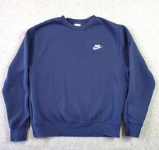 Nike Sweatshirt Mens Medium Navy Blue Club Fleece Crew Swoosh Logo BV2662-410