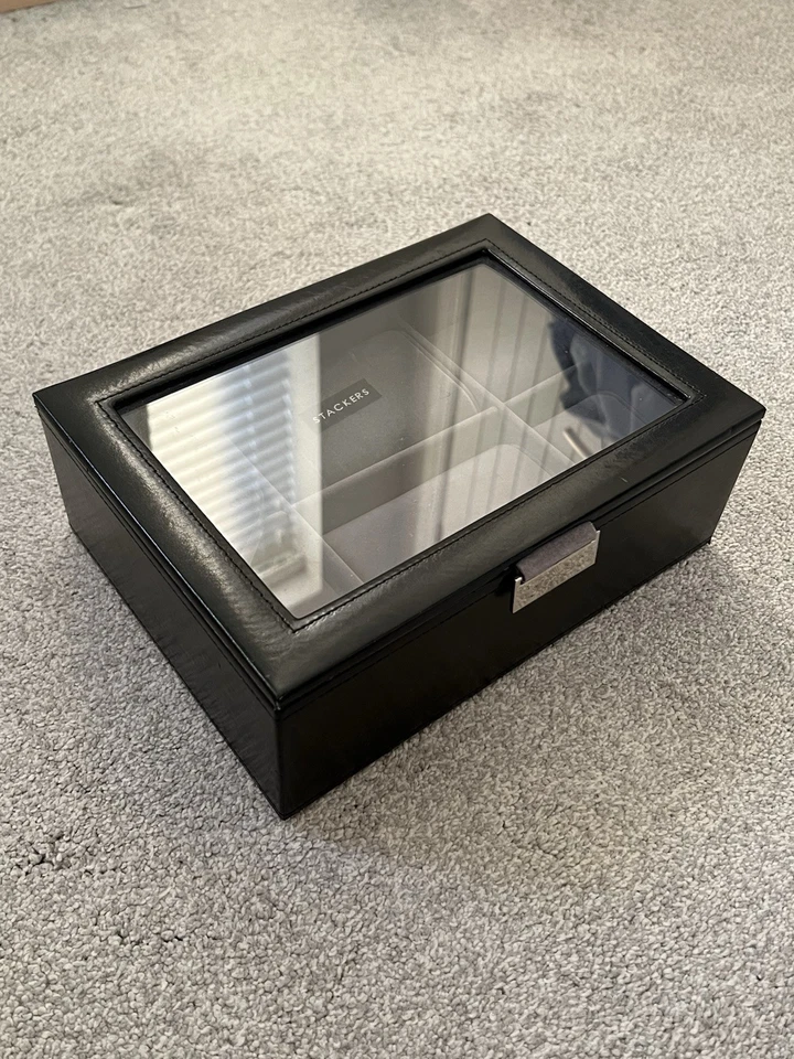 Stackers Jewellery Box Black Leather Transparent Glass Lid - 6 Compartments - Image 2 of 2