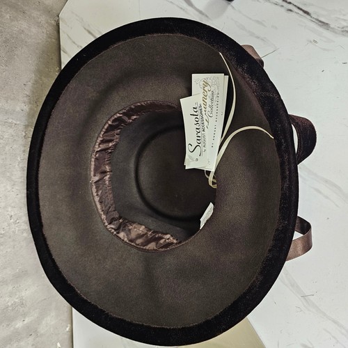 Sarasota by August Brown Wool Felt Hat Wide Brim Velvet Ribbon Bow Elegant Derby - Picture 8 of 13