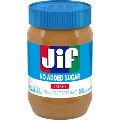 Jif No Added Sugar Creamy Peanut Butter Spread, 33.5 oz - Smooth, Creamy Texture