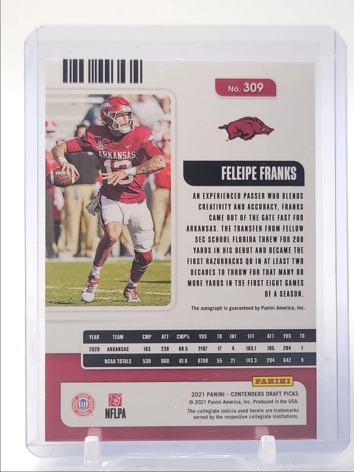 FELEIPE FRANKS 2021 CHRONICLES DRAFT RED ROOKIE TICKET RC AUTO Q4854 - Image 2 of 2