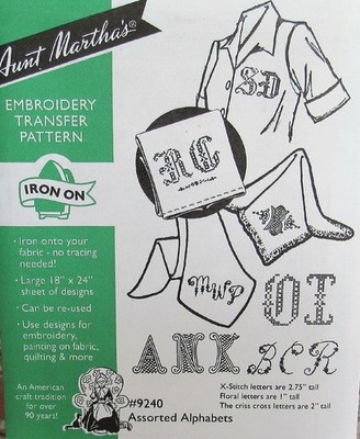Aunt Marthas 9240 Alphabet Letters Monograms 3 Style Embroidery Transfer Pattern
