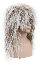 Men and Women Long Curly Brown Gradient White Wig 70s 80s Rocker Mullet Party Fu