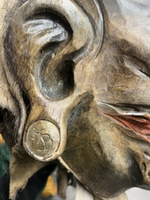 Handgefertigte Krampus Holzmaske mit H&ouml;rnern und Fell, Weihnachten