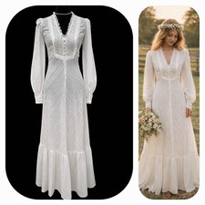 Vintage Prairie Wedding Dress 70s Lace Boho Cottagecore Bridal Maxi Farm Romanti