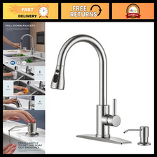 Brushed Nickel Kitchen Faucet with Pull Down Sprayer  Soap Dispenser, 1/3 Hole