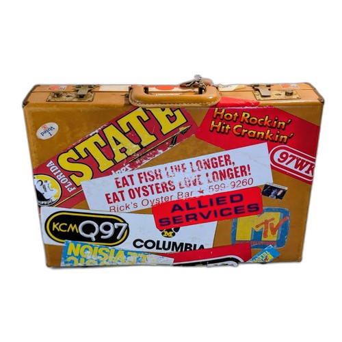 Vintage Regal Suitcase Accordion Pocket & 80s Cleveland OH Stickers 18" x 12"
