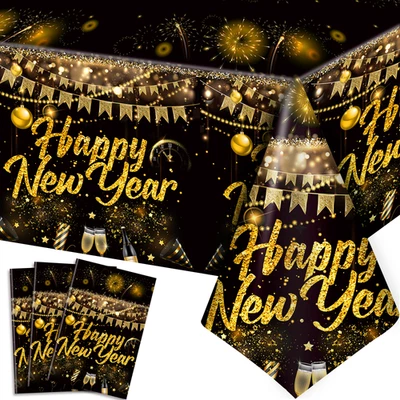 LUMCRAJEMS 3Pcs Happy New Year Party Tablecloth 2026 Happy New Year Tablecover Table Cloth