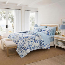 Reversible King Size Seersucker Comforter Set, 9 Pieces, Blue Microfiber