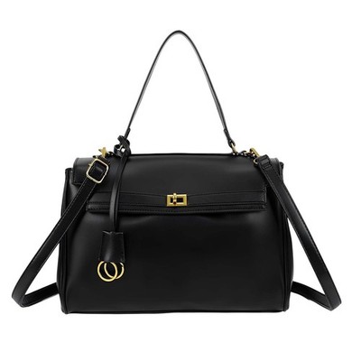 Damen Handtasche mit dreifachem Staufach und Schultergurt, schwarz