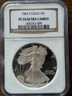 1987 S PROOF AMERICAN SILVER EAGLE NGC PF70 ULTRA CAMEO BROWN LABEL
