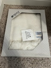 Vintage Faribo Wool Blend Afghan Throw Cream Ivory White Fringe 50 x 60 NWT