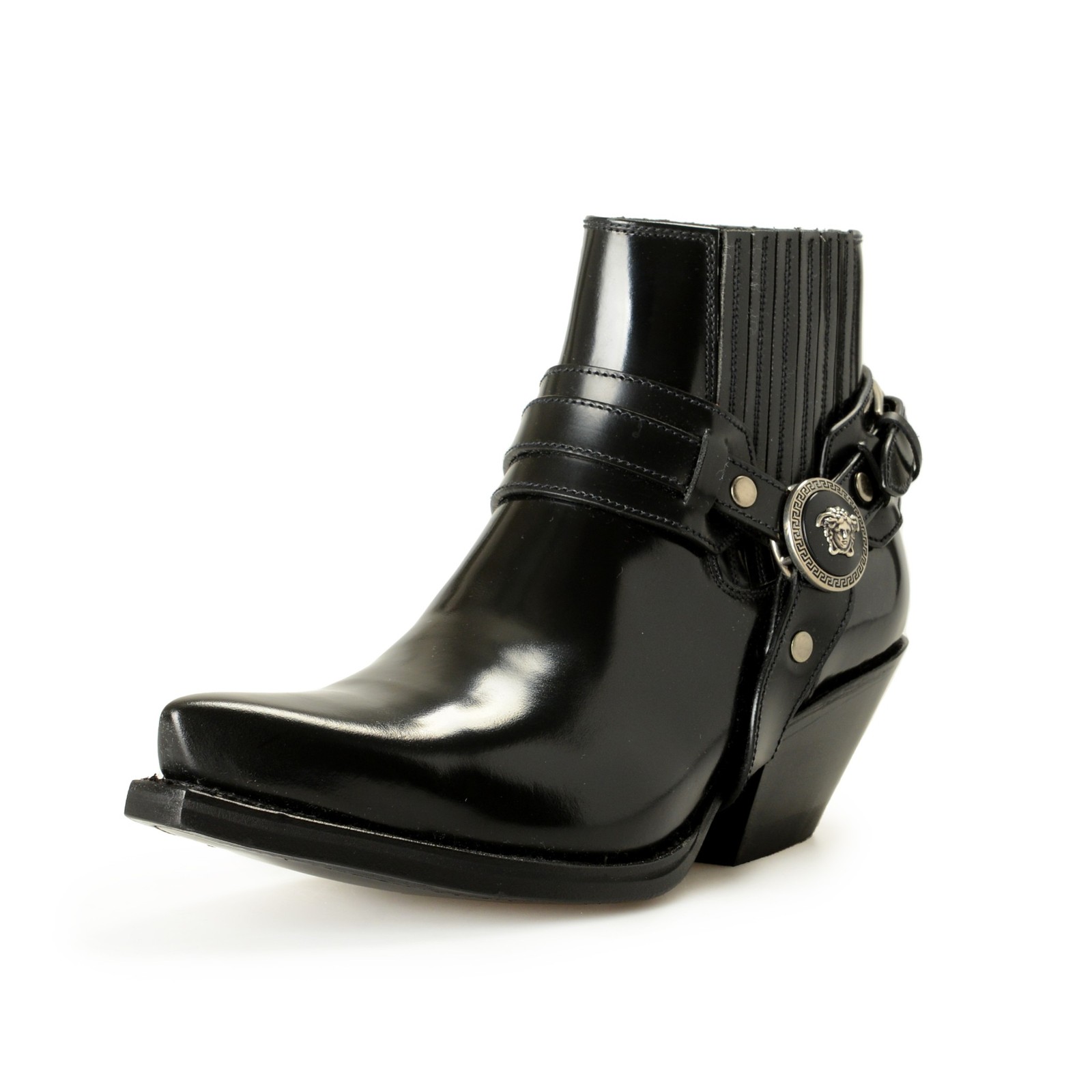Versace Womens Black Leather Silver Medusa Heeled Booties Shoes US 6 IT 36 109490₽