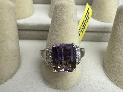 Neu mit Etikett Smaragdschliff Ametrin Ring Größe 9 Sterling 925 Indien lila gelber Edelstein