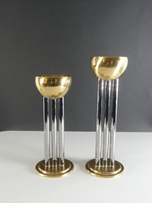 2 ausgefallene Kerzenleuchter Messing Chrom Vintage 1970er