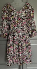 F&F Muti-Coloured Floral 1/2 Sleeve Elasticated Waist Fit/Flare Dress Size 20-22