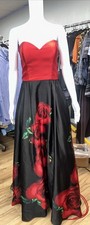 Blondies prom dress size 9 red and black with red flowers. Corset top no straps