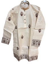 beige brown cotton embroidery NWT Men's Kurta PAJAMA SET SZ 36 S India-USA sell