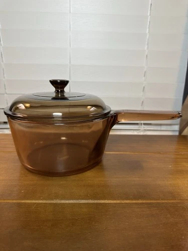 Vintage Corning Ware Vision Double Boiler  Amber V-20-B & V 1.5 C Pyrex Lid Z11J