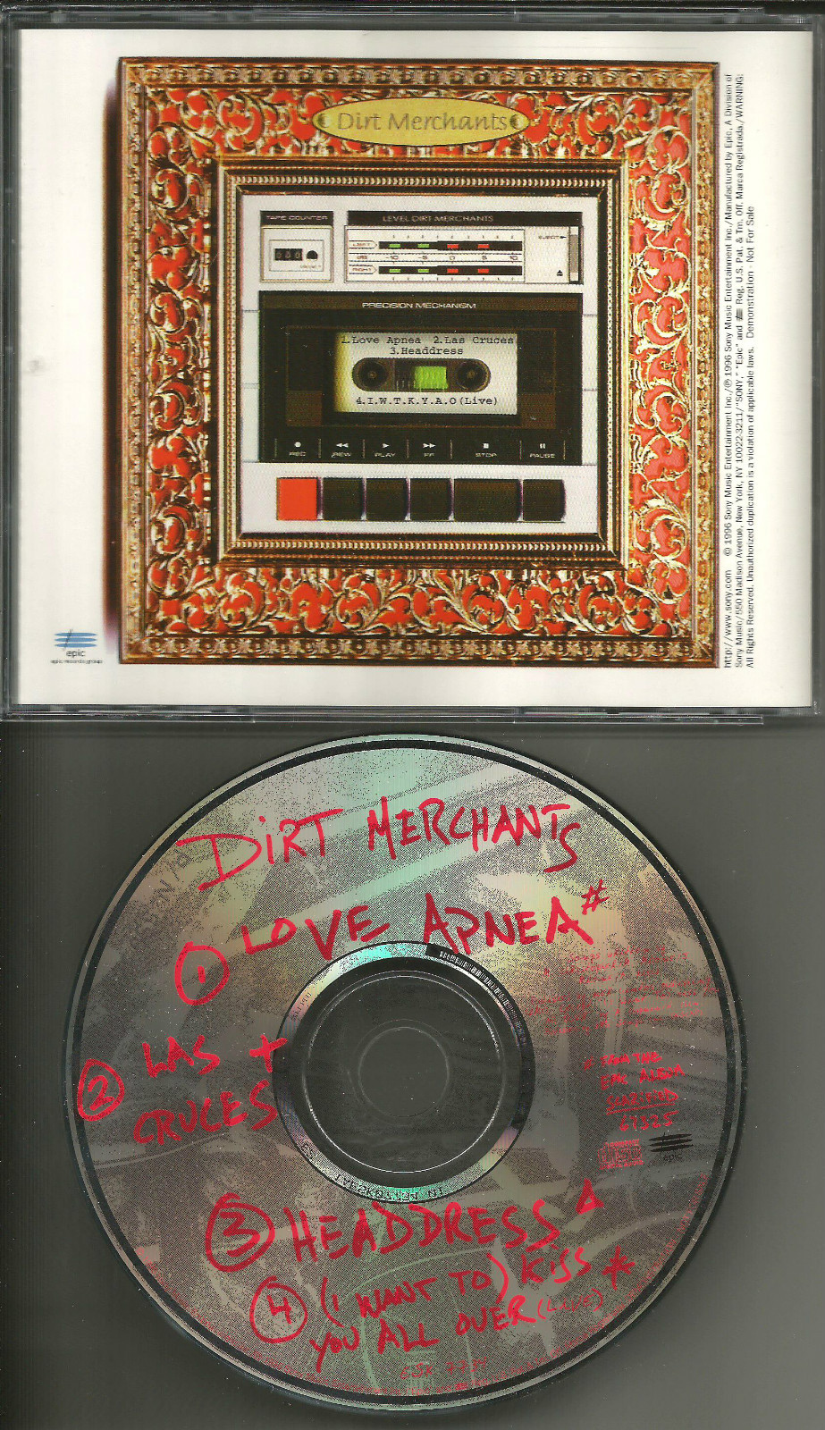 DIRT MERCHANTS Love Apnea w/ 2 UNRELEASED & LIVE TRX PROMO DJ CD single 1996 USA