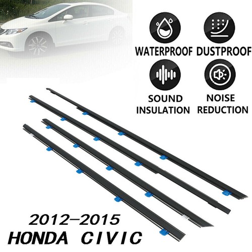 Set of 4 Door Window Moulding Trim Seal Weatherstrip For Honda Civic 2012 - 2015 - Picture 2 of 11