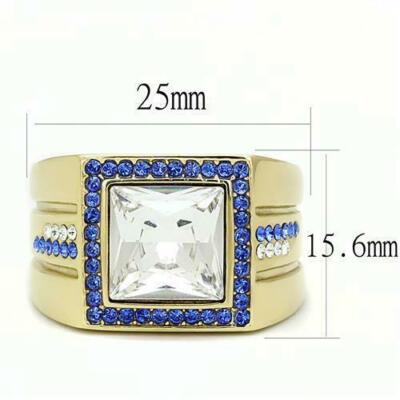 Men'S 5.62Ct Top Grade Crystal Square Yellow Gold Ip Stainless