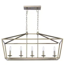 HDC Weyburn 36" 5-Light Brushed Brass Farmhouse Linear Chandelier Light Fixture