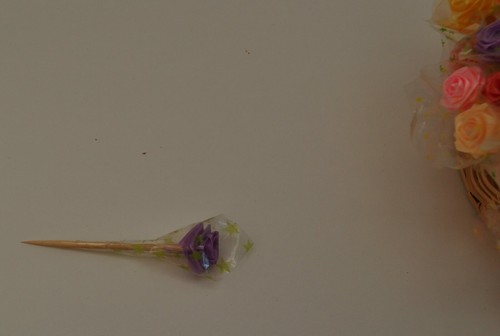 RIBBON ROSE FLOWER DECORATIVE PICKS, MULTI COLORED INDIVIDUAL ROSE PICK W/BASKET - Picture 4 of 5