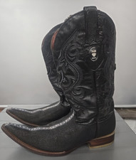 Boots Cowboy Western Size 9.5 Mens Black Made In USA Black Stone
