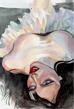 Original Watercolor Painting Female Wall Art  Beautiful Brunette Woman Portrait