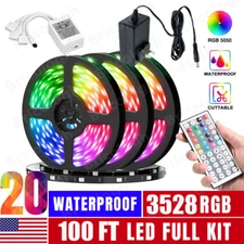 100FT Flexible 3528 RGB LED Strip Light Remote Fairy Light Room Party Waterproof