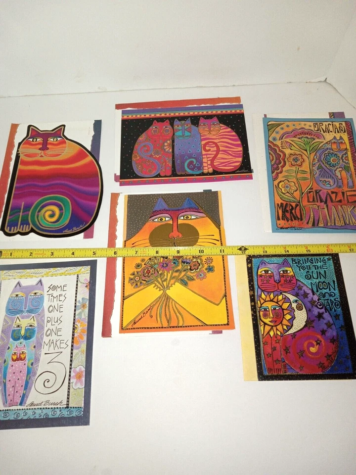 Juego de 6 tarjetas de gato "Laurel Burch" cumpleaños, gracias, felicitaciones y en blanco con sobre Foto 2 de 2