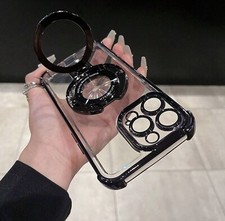 3D Clear/Black Shockproof Circular Double Ring Magnetic for iPhone 16 Series